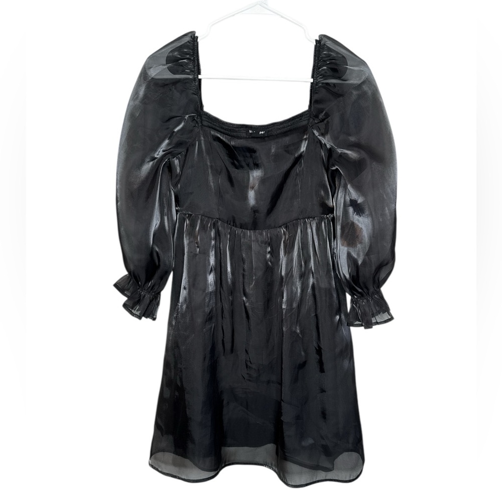 Blu Pepper Satin Black Mini Babydoll Dress Medium